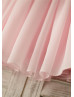 Puff Sleeves Pink Chiffon Knee Length Flower Girl Dress